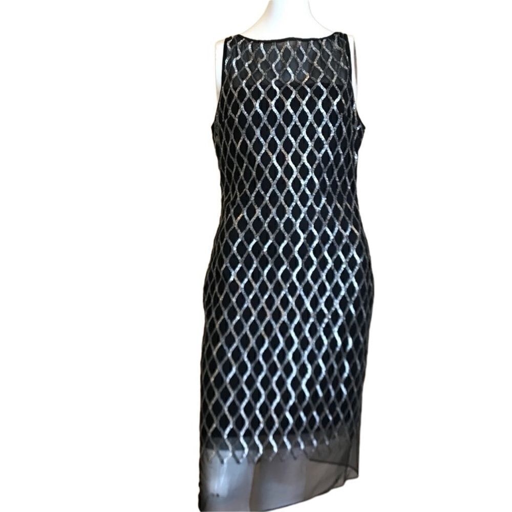 Vintage Evening Julia Jordan Black & Silver Sequins Mesh Dress Sz.4 NWT